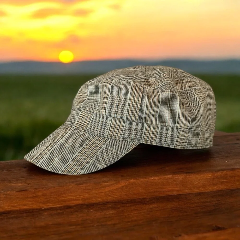 Santiago Hat Co 100% Cotton Beige Plaid Brim Hat Adjustable One Size Fits Most - Picture 2 of 6